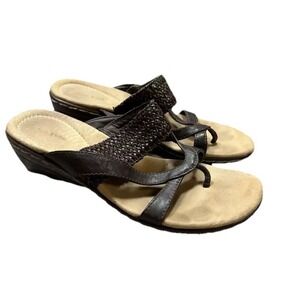 Wear. Ever. Melanee Thong Sandals Womens 8M Brown Braided Mid Heel Wedge Slip On